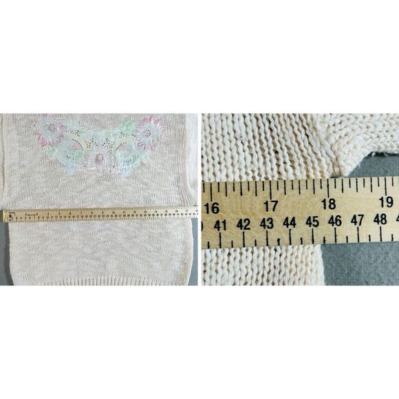 Vintage Pretense Sweater Women L Pink Knit Barbiecore Grandma Preppy Floral 80s - Picture 5 of 8